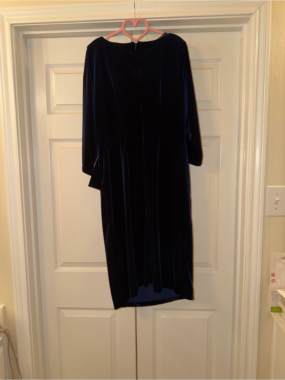 Alex Evenings Navy Velvet Draped Cocktail Dress with Jeweled Waist - Picture 4 of 4